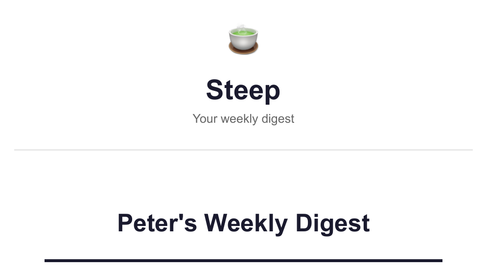 Screenshot of the steep.news automated daily news digest